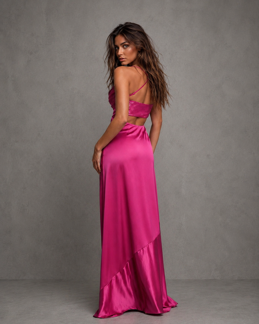 Vestido Largo Studded Satin Slip Dress