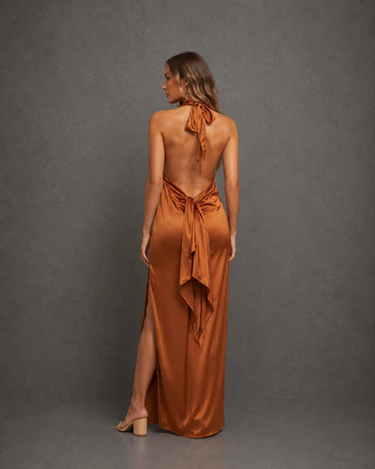 Vestido Largo Satin Drape