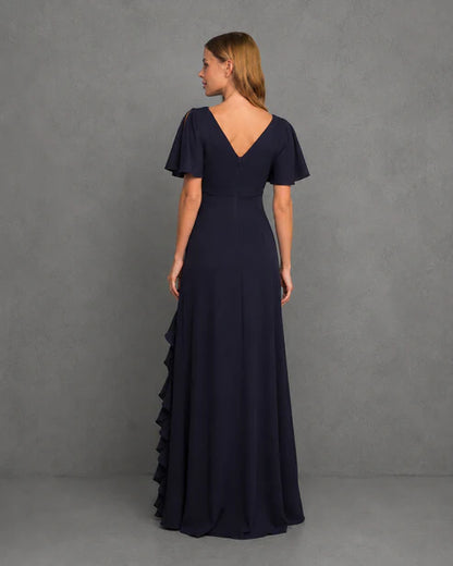 Vestido Largo Fiesta Split Sleeve Ruffle