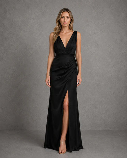 Vestido Largo de Fiesta Sleeveless Shirring Slit