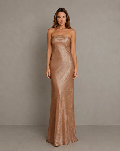 Vestido Largo Strapless Draped Back