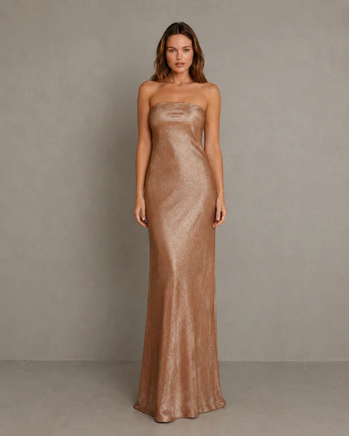 Vestido Largo Strapless Draped Back