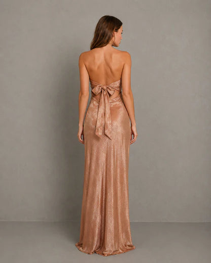 Vestido Largo Strapless Draped Back